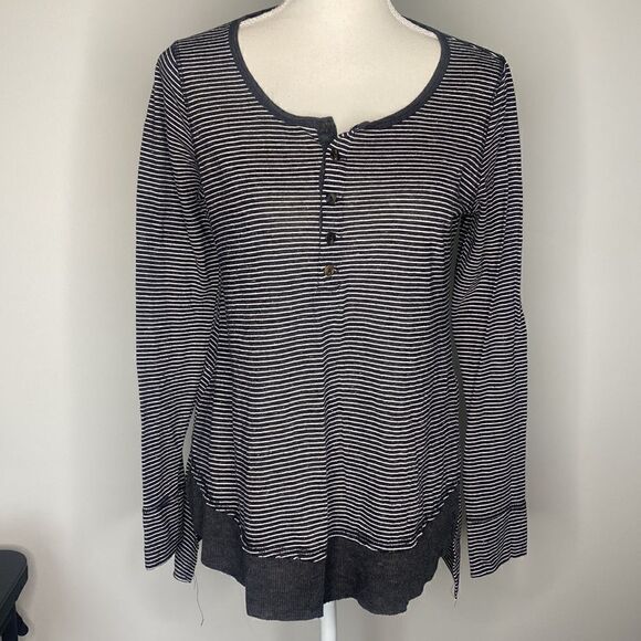 Womens Small Longsleeve Black Mystree T-shirt Stripe - Picture 1 of 7